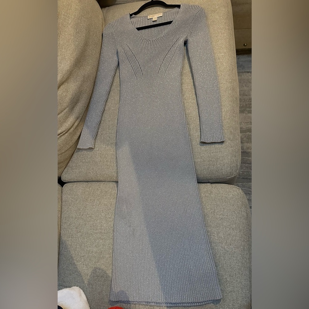 Michael Kors Metallic Gray Long Sleeve Dress
